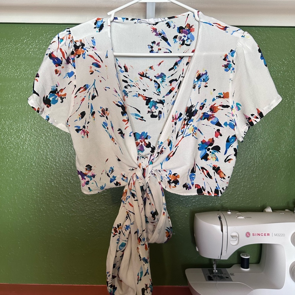 Olivaceous Multicolor Floral Tie-Front Blouse